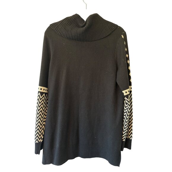 Talbots Black & White Cowl Neck Sweater With Geometric Snowflake Pattern - Picture 4 of 6